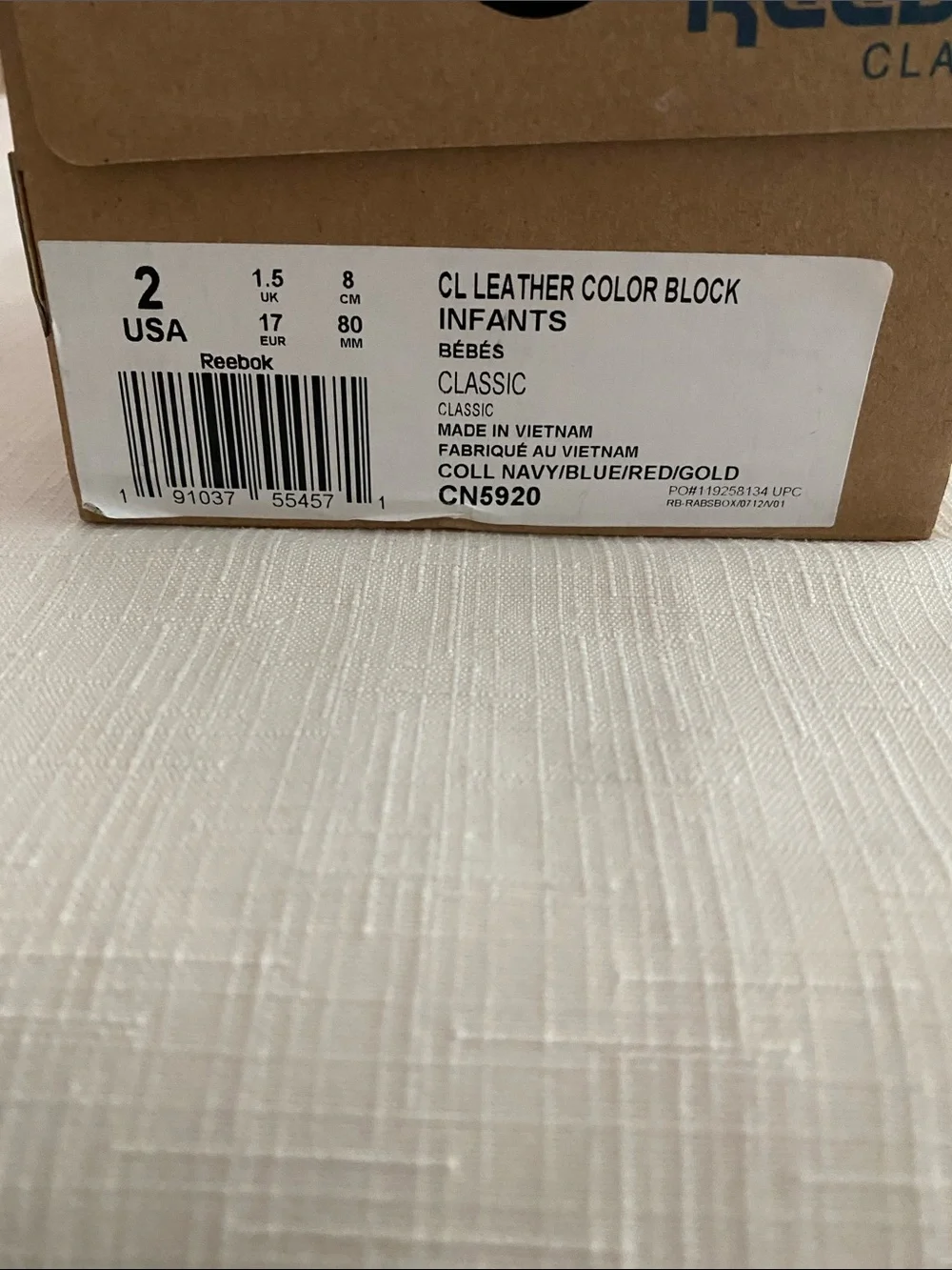 Reebok CL Leather Color Block Sneakers for babies.